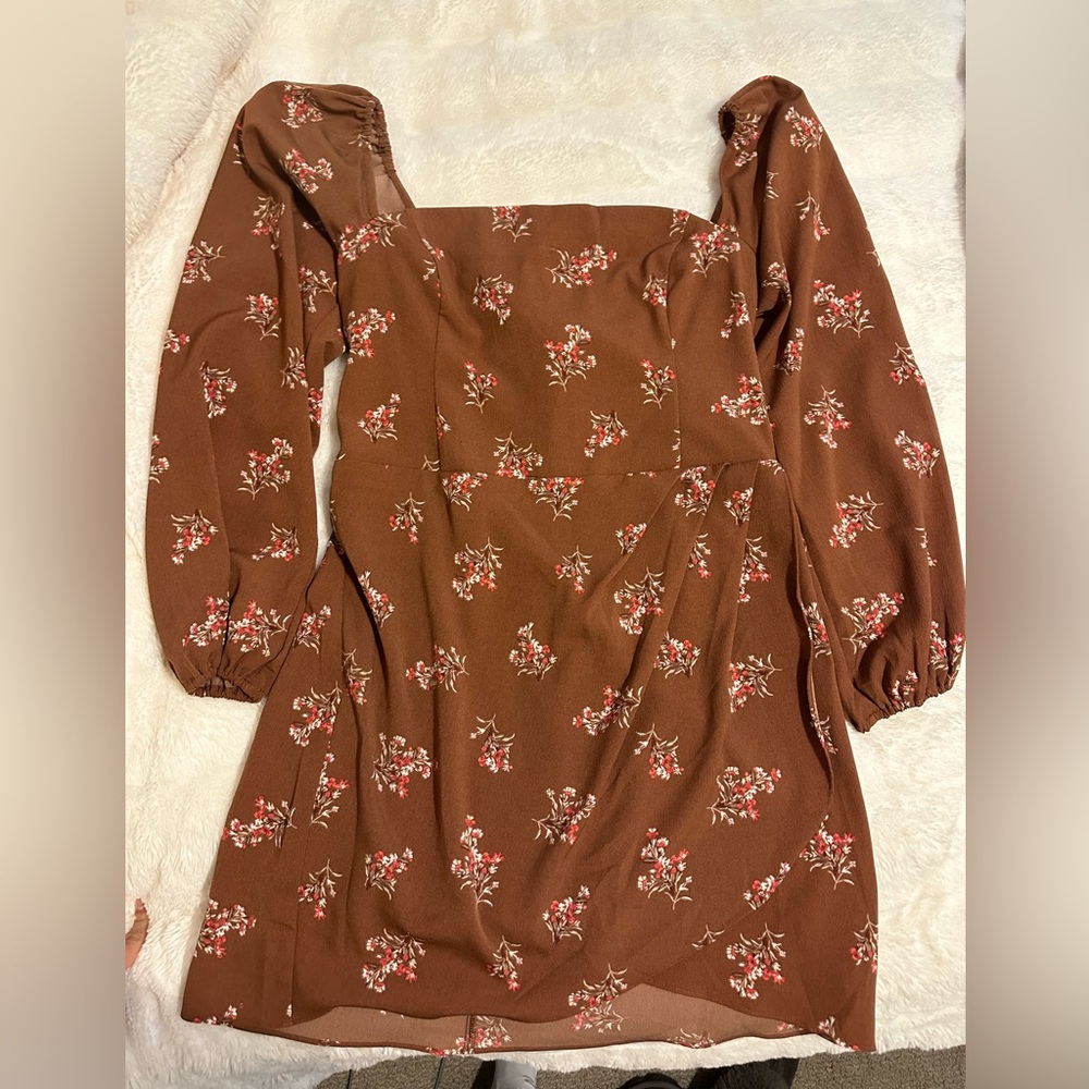 Abercrombie Long Sleeve Floral Mini Dress- Brown Sz M